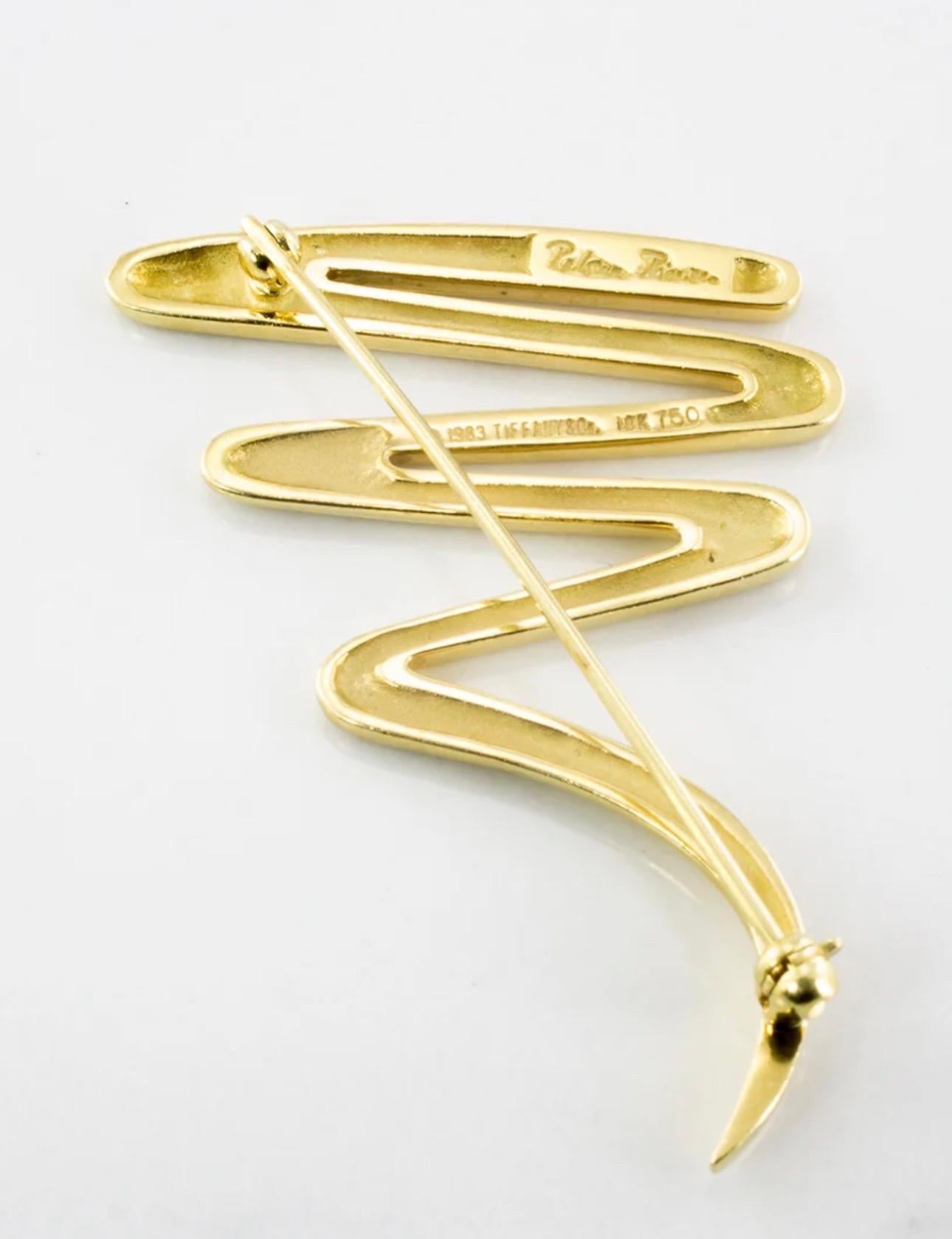 Tiffany & Co. Épingle/broche en or jaune 18 carats Picasso, grand Zig Zag, 31 gm Pour femmes en vente
