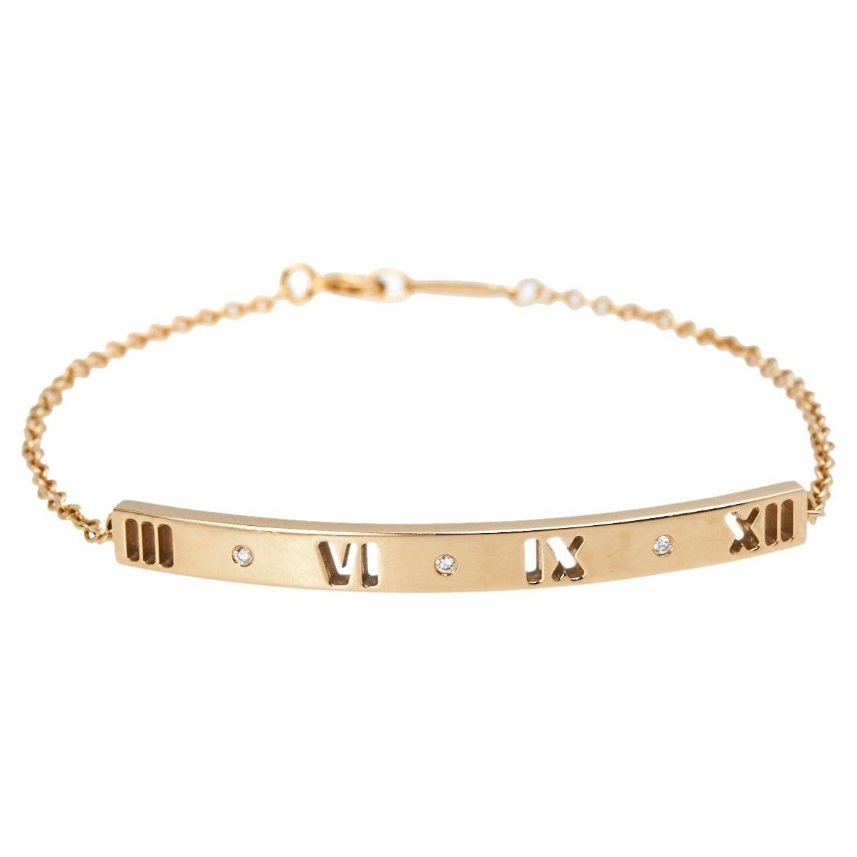 Tiffany & Co. Pierced Atlas Bar Diamond 18K Yellow Gold Bracelet