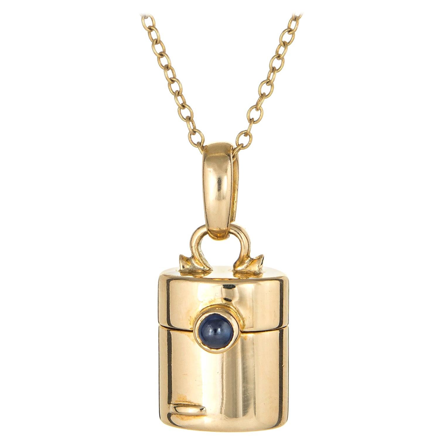 Tiffany & Co. Pillbox Charm Necklace Vintage 18 Karat Gold Secret Compartment