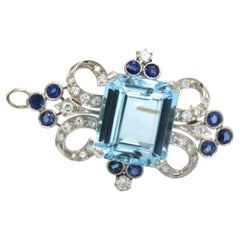 Tiffany & Co. Pin / Pendant with Aquamarine, Sapphires and Diamonds in Platinum