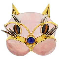 Tiffany & Co. Broche en quartz 18 carats à tête de chat rose