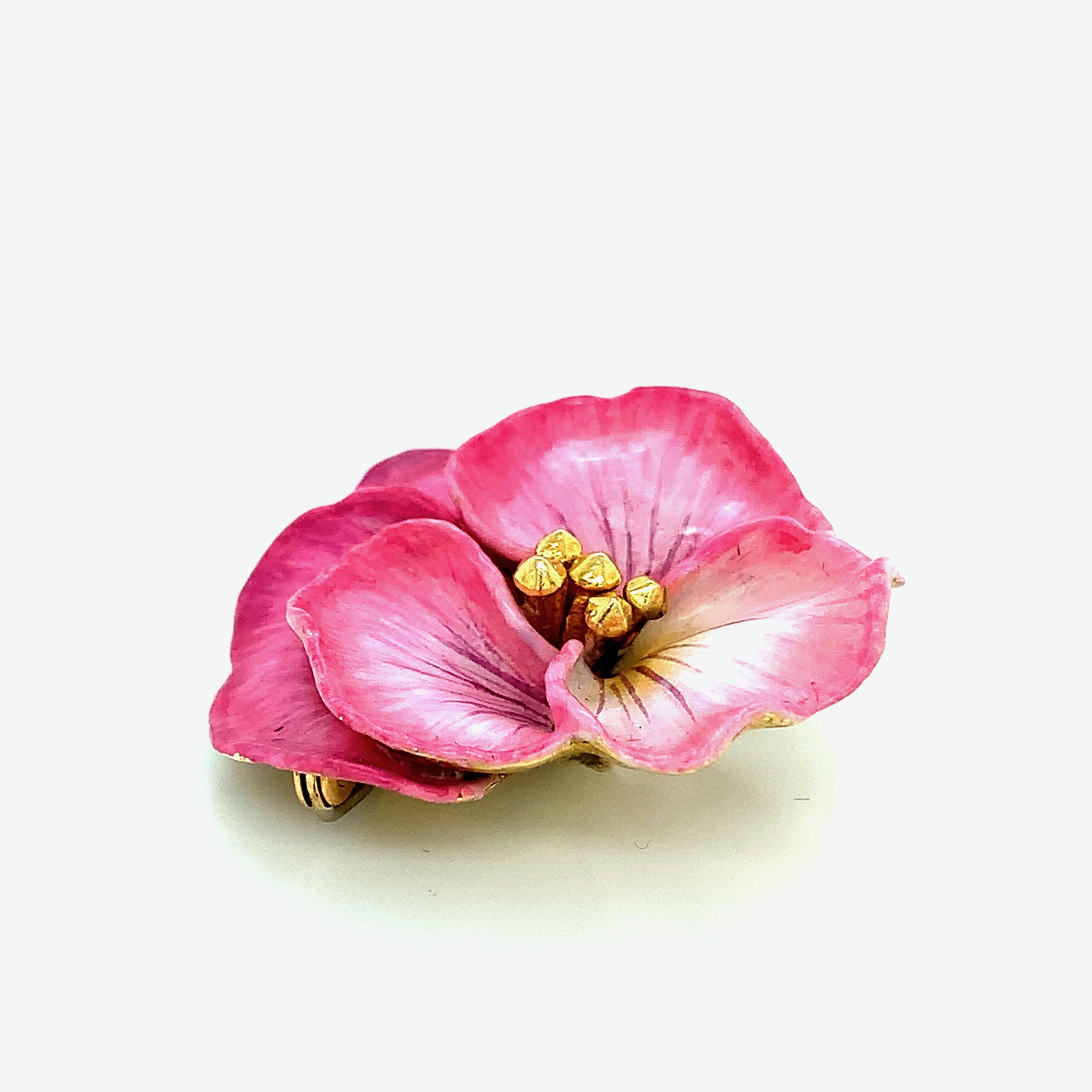 Tiffany & Co. Pink Pansy Gold Brooch For Sale 1