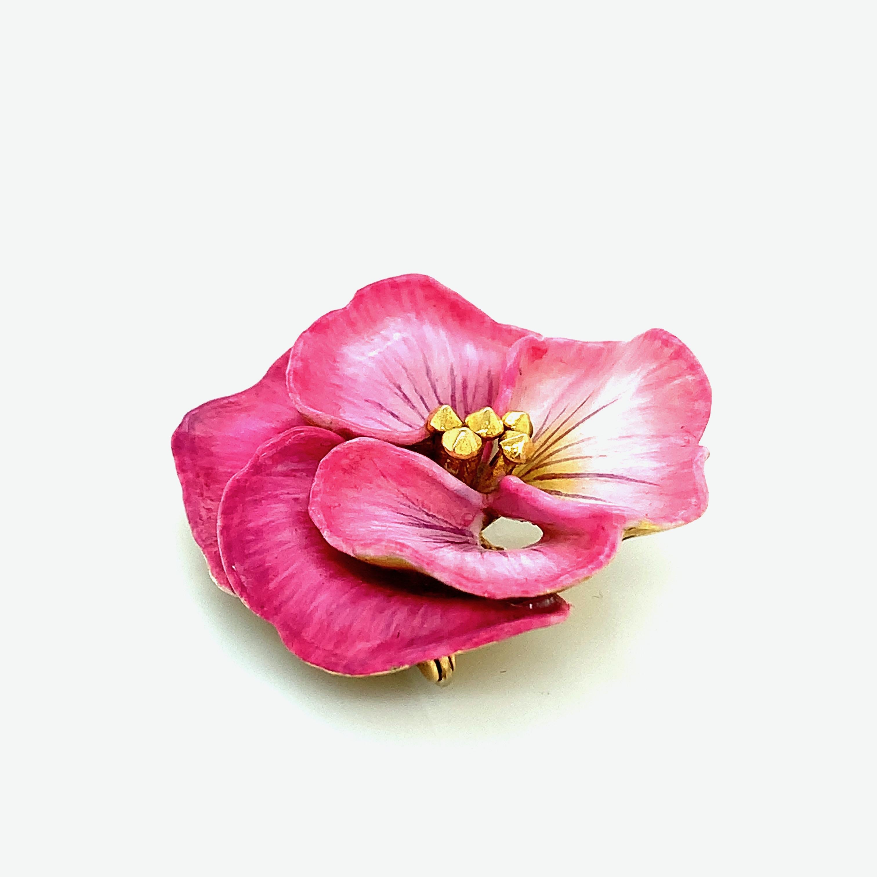 Tiffany & Co. Pink Pansy Gold Brooch For Sale 2