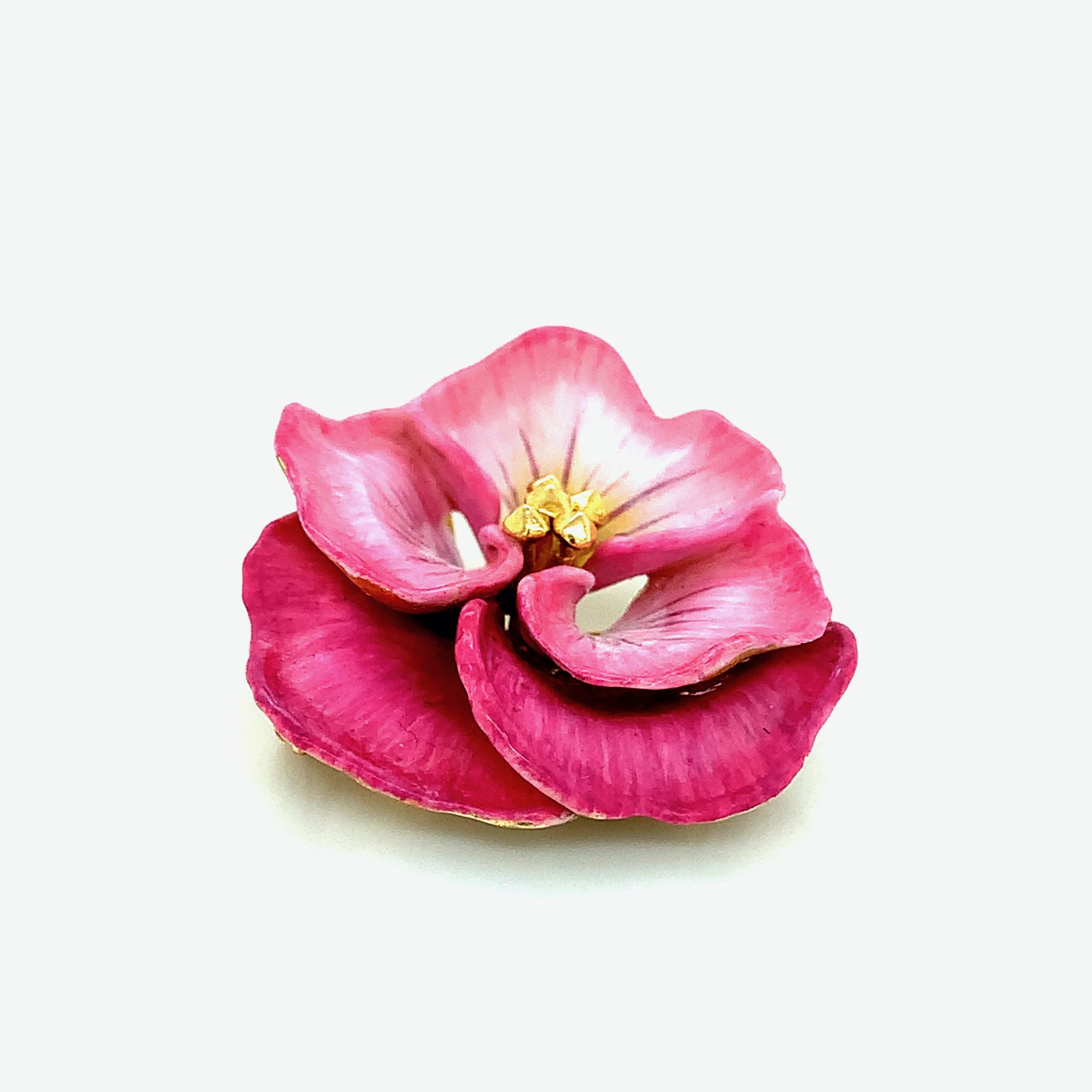Tiffany & Co. Pink Pansy Gold Brooch For Sale 3