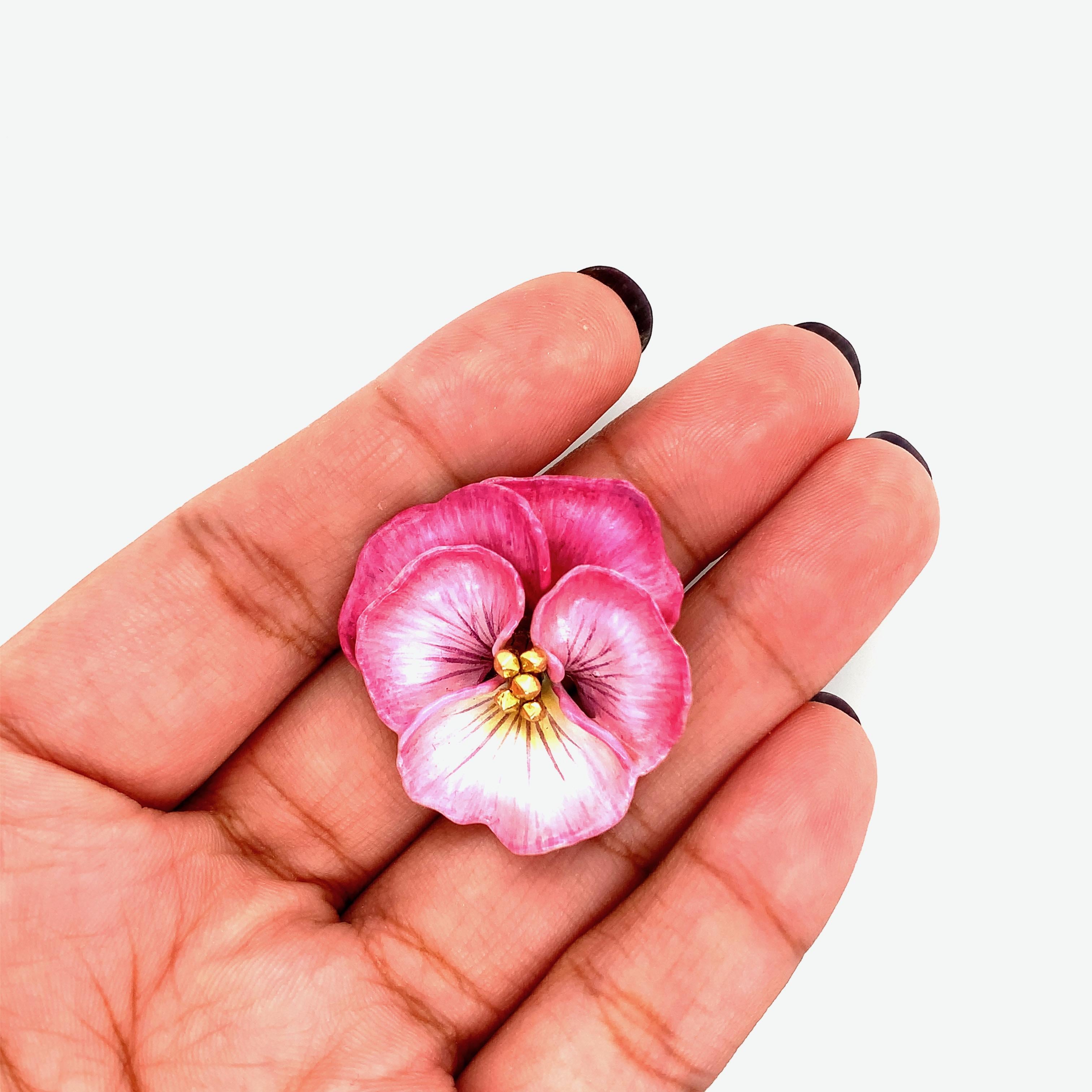 Tiffany & Co. Pink Pansy Gold Brooch For Sale 5