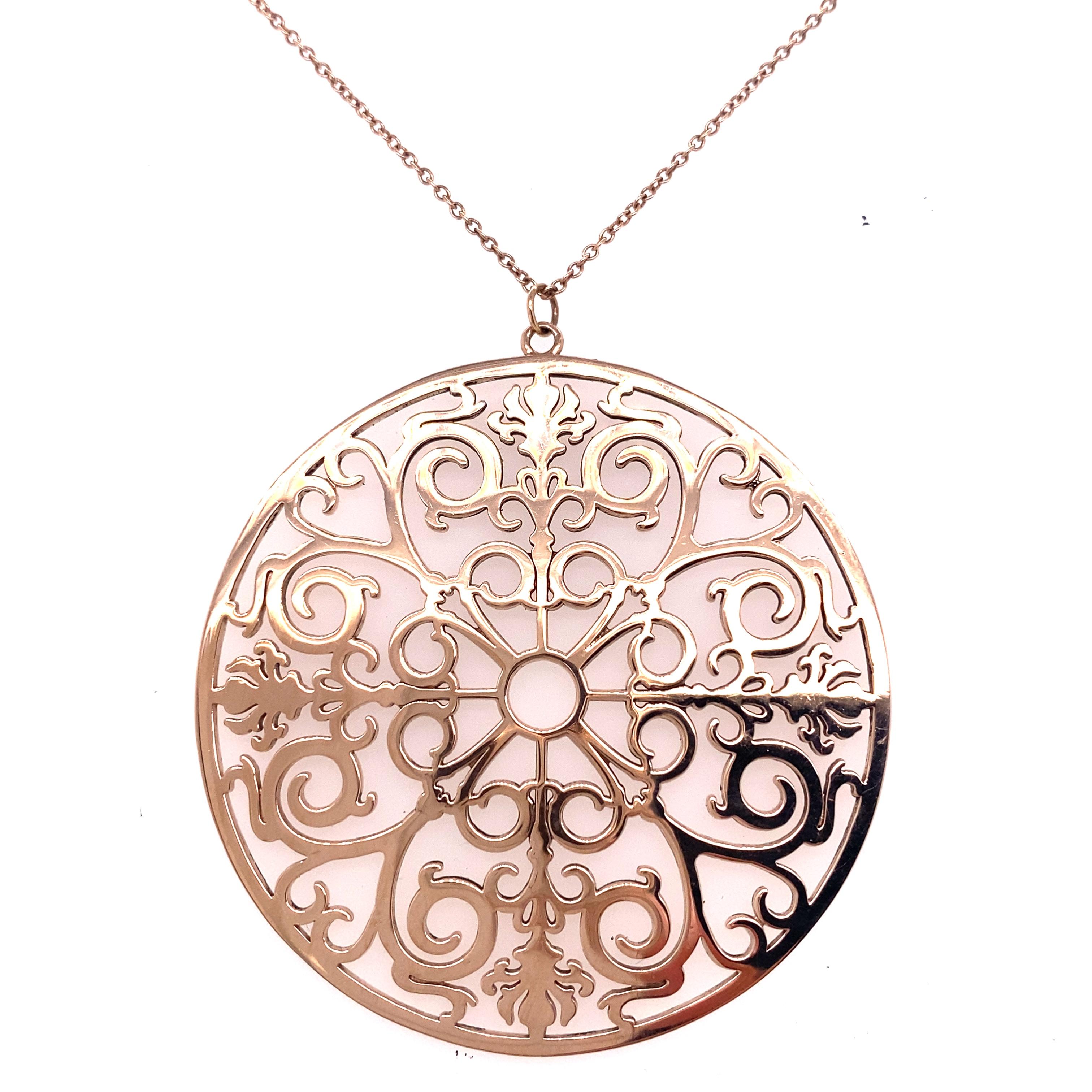 Tiffany & Co. Pink Rubedo Enchant Round Pendant Necklace Extra Large 7