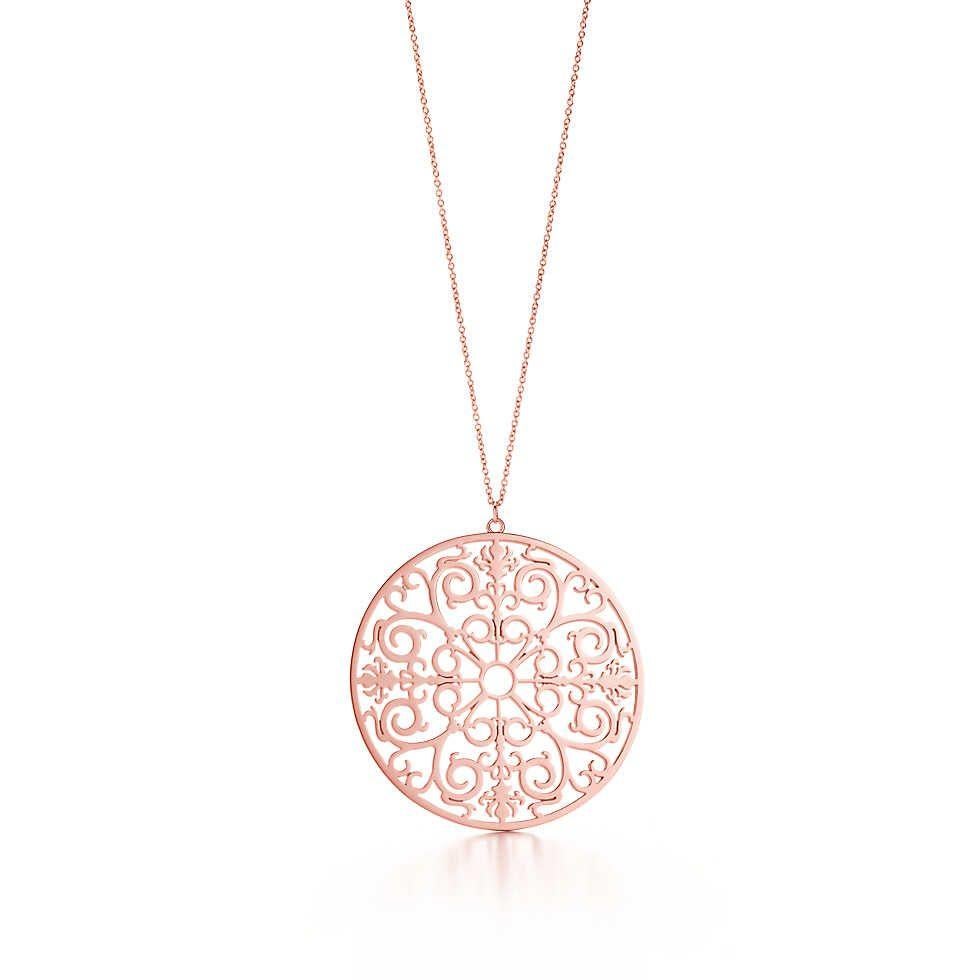 Tiffany & Co. Pink Rubedo Enchant Round Pendant Necklace Extra Large In Excellent Condition In San Diego, CA