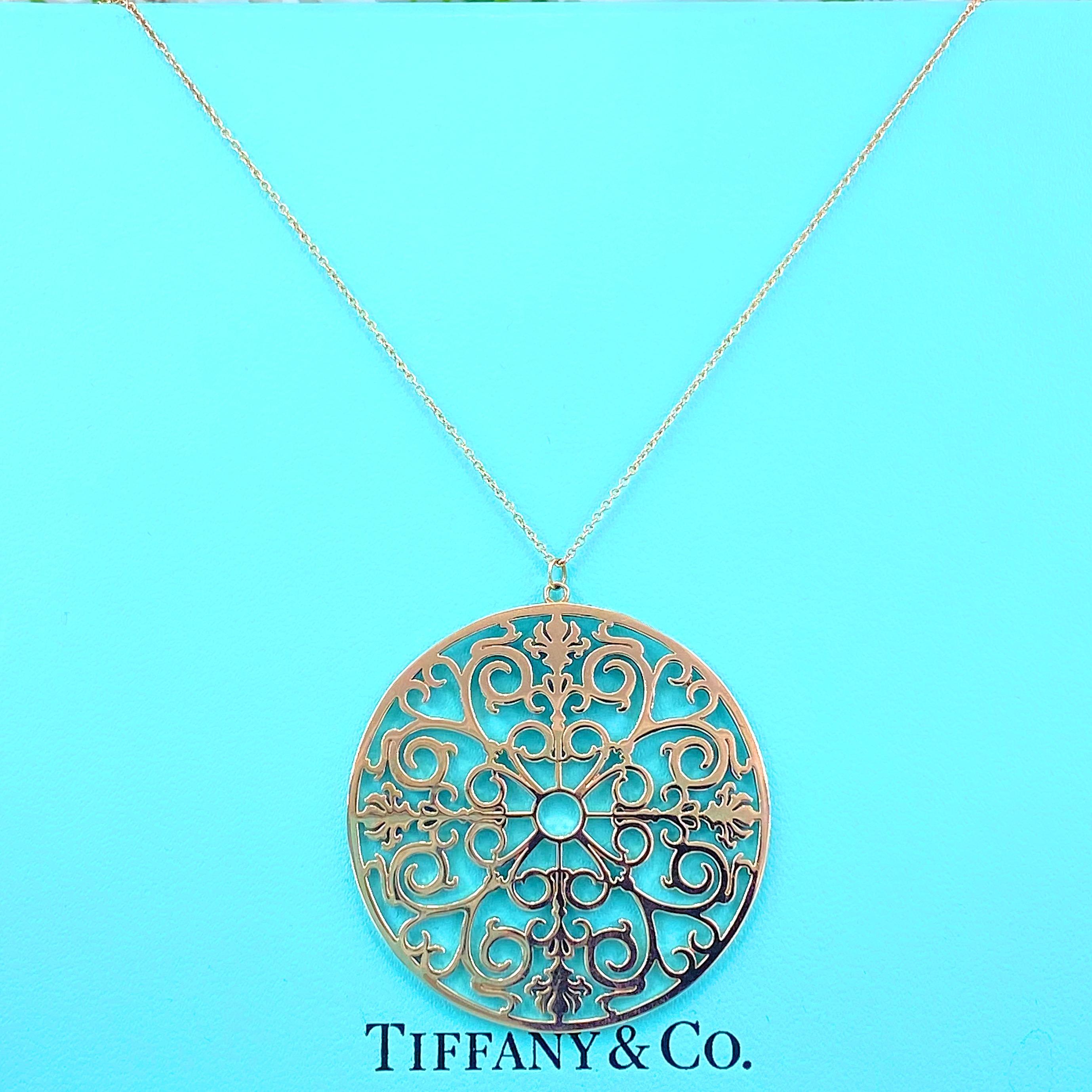 Women's or Men's Tiffany & Co. Pink Rubedo Enchant Round Pendant Necklace Extra Large