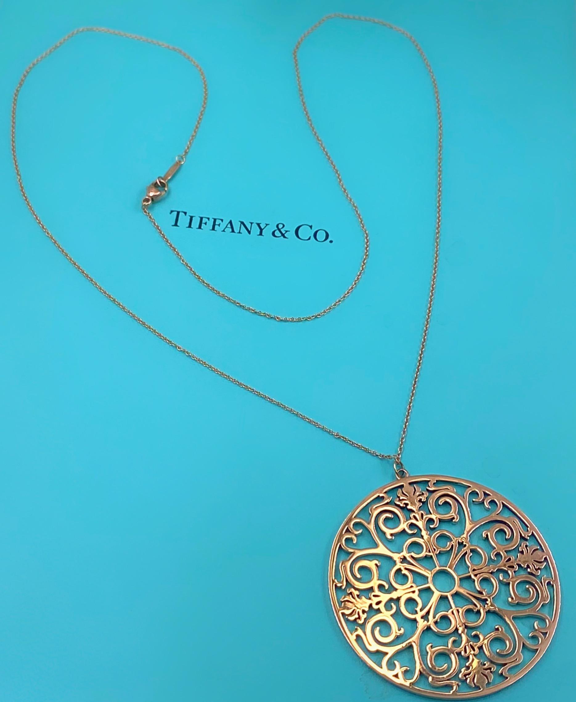 Tiffany & Co. Pink Rubedo Enchant Round Pendant Necklace Extra Large 2