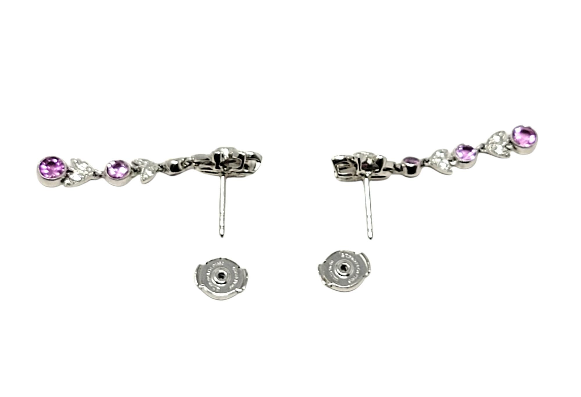 Tiffany & Co. Pink Sapphire and Diamond Floral Dangle Pierced Platinum Earrings For Sale 1