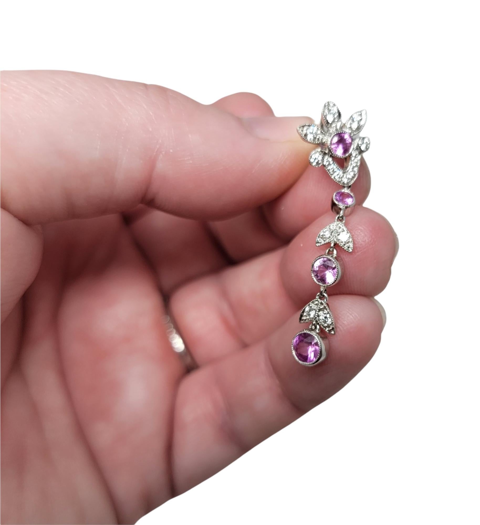 Tiffany & Co. Pink Sapphire and Diamond Floral Dangle Pierced Platinum Earrings For Sale 4