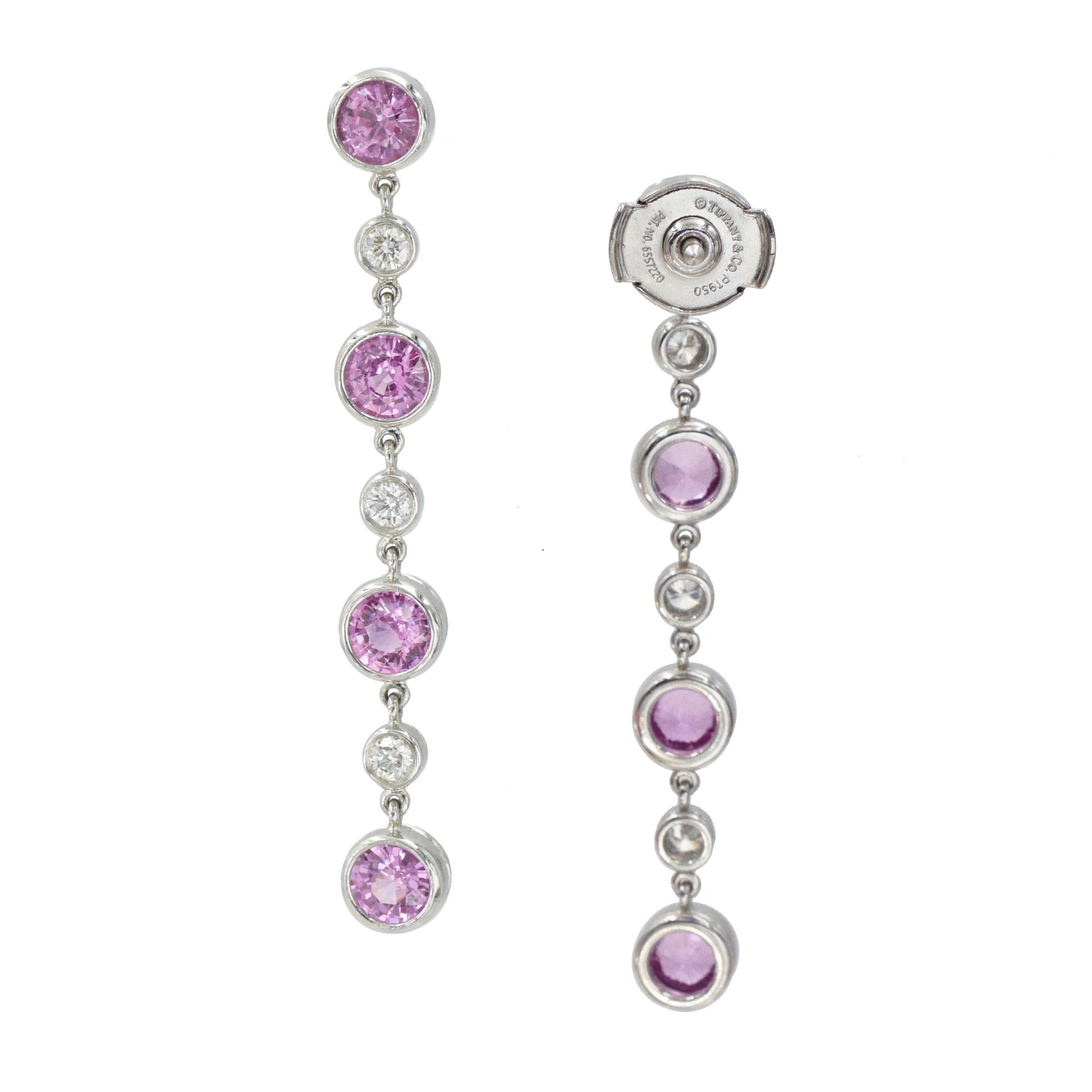 Round Cut Tiffany & Co. Pink Sapphire and Diamond 'Jazz' Pendant-Earring