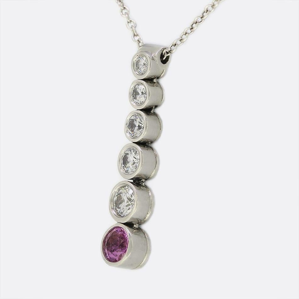 Brilliant Cut Tiffany & Co. Pink Sapphire and Diamond Jazz Pendant Necklace