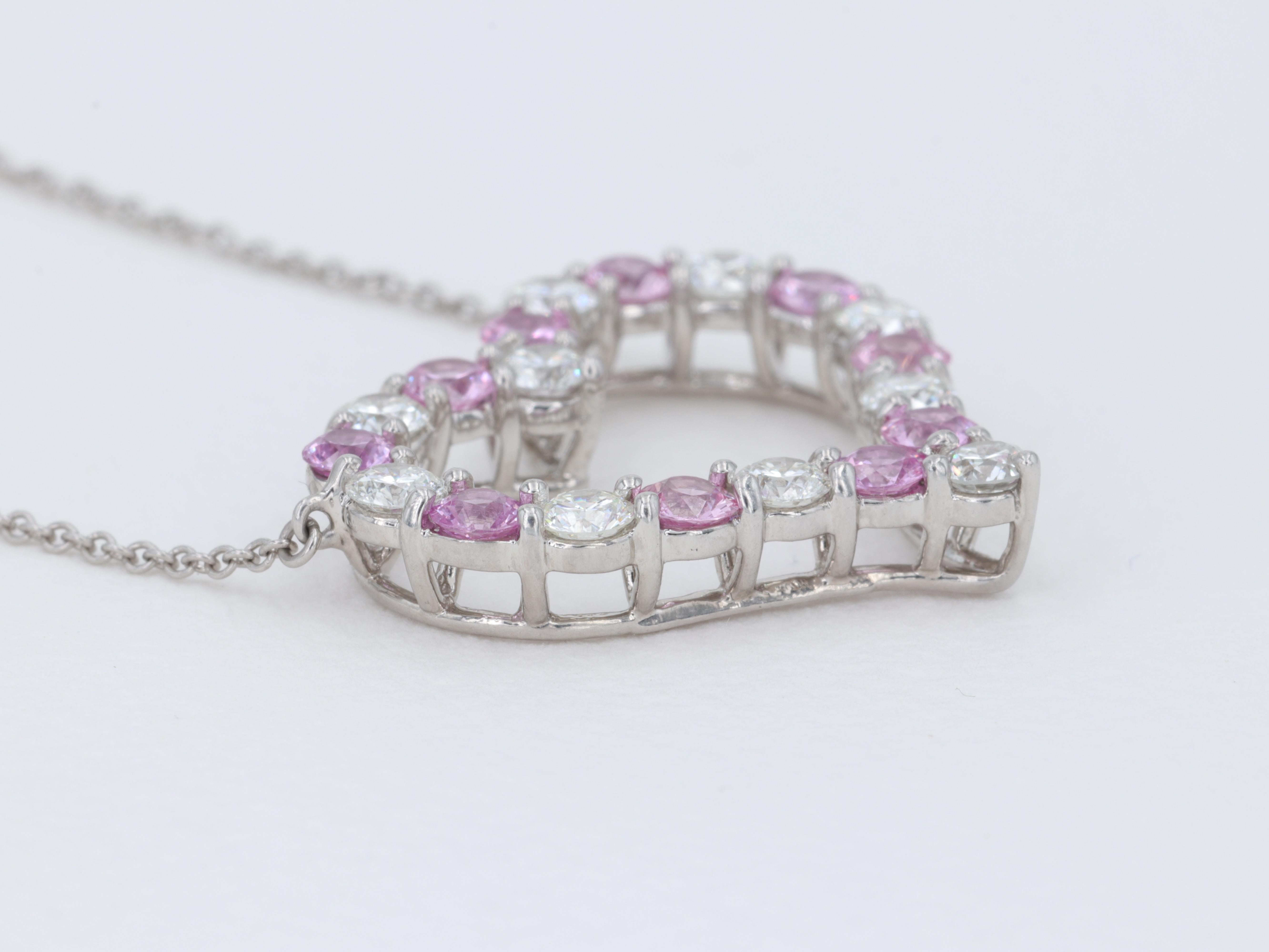 Modern Tiffany & Co. Pink Sapphire and Diamond Large Heart Platinum Pendant Necklace For Sale