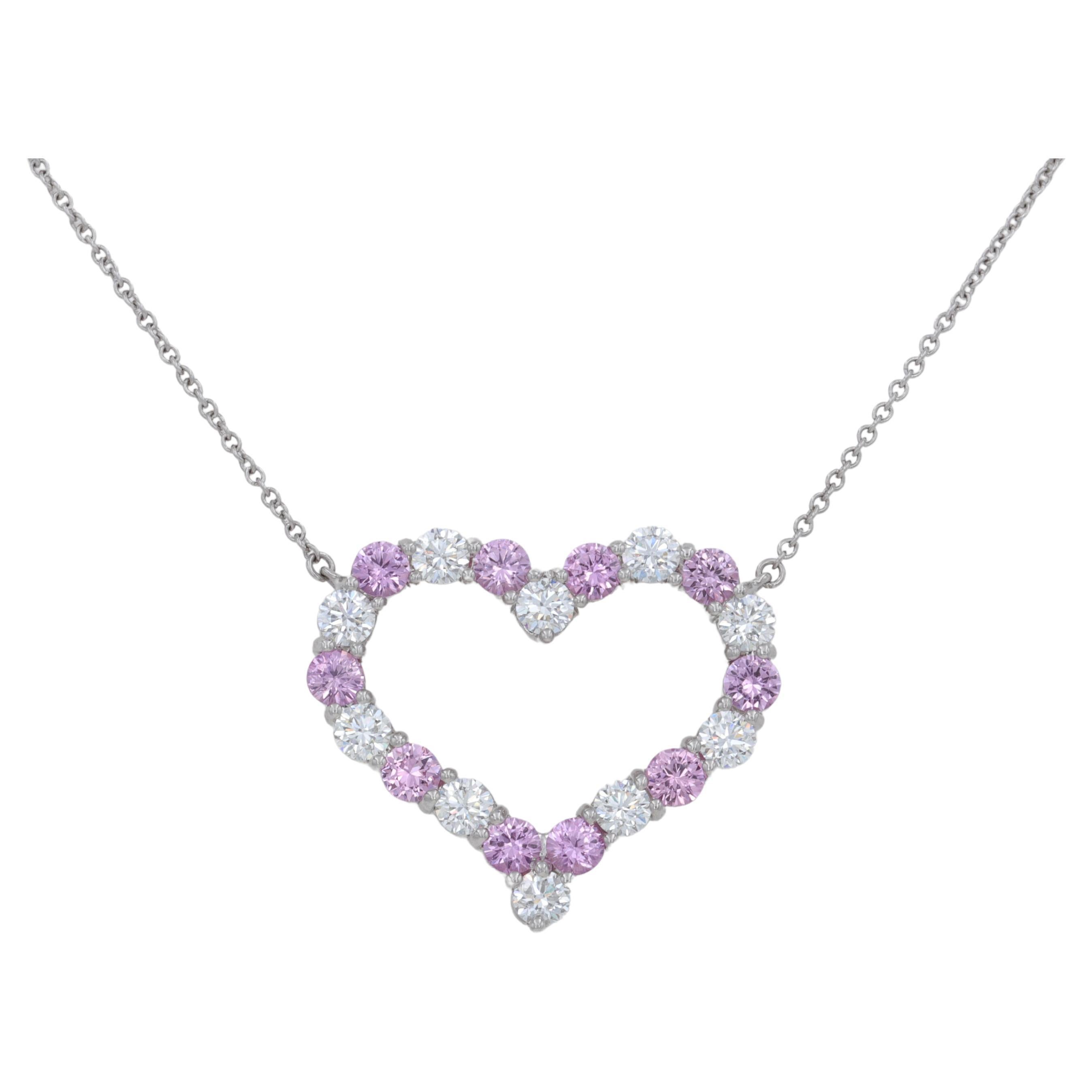 Tiffany & Co. Pink Sapphire and Diamond Large Heart Platinum Pendant Necklace