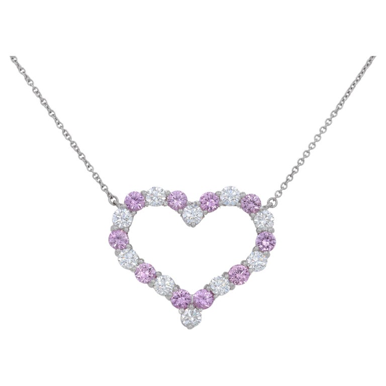 Tiffany and Co. Rosa Saphir und Diamant Großes Herz Platin Anhänger  Halskette im Angebot bei 1stDibs