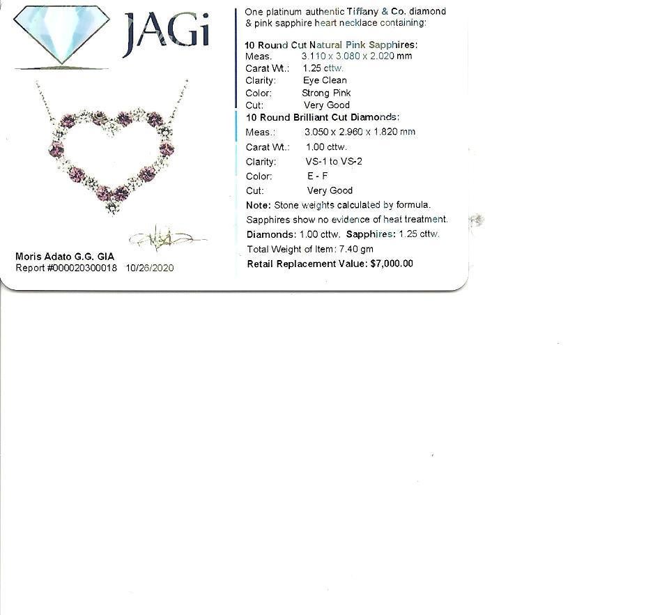 Tiffany & Co. Large Pink Sapphire and Diamond Open Heart Necklace in Platinum For Sale 2
