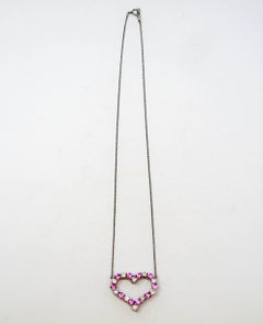 Tiffany & Co. Large Pink Sapphire and Diamond Open Heart Necklace in Platinum