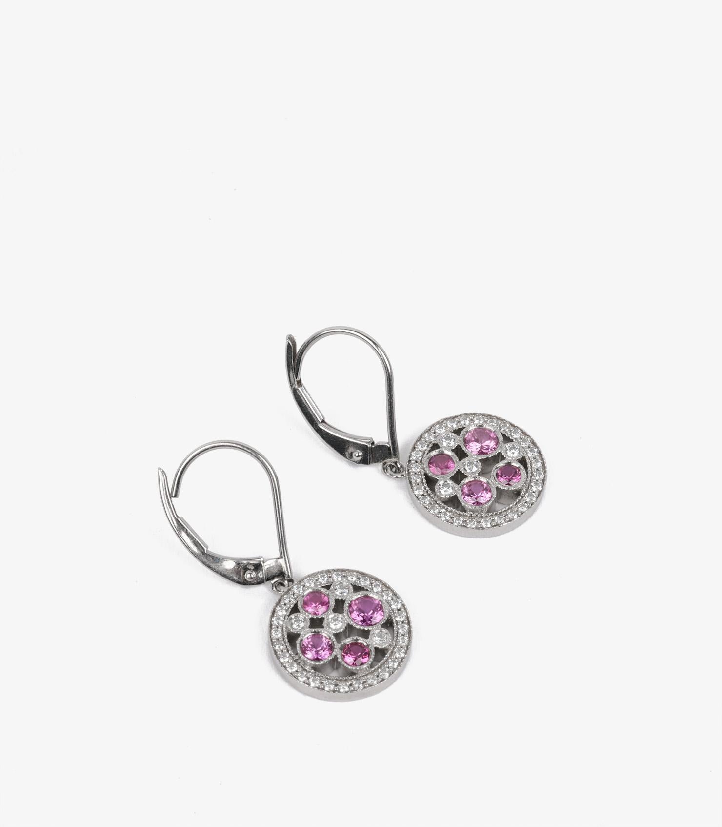 Brilliant Cut Tiffany & Co. Pink Sapphire and Diamond Platinum Cobblestone Drop Earring For Sale