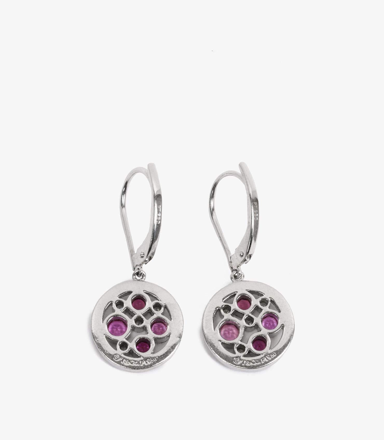 Tiffany & Co. Pink Sapphire and Diamond Platinum Cobblestone Drop Earring In Excellent Condition For Sale In Bishop's Stortford, Hertfordshire
