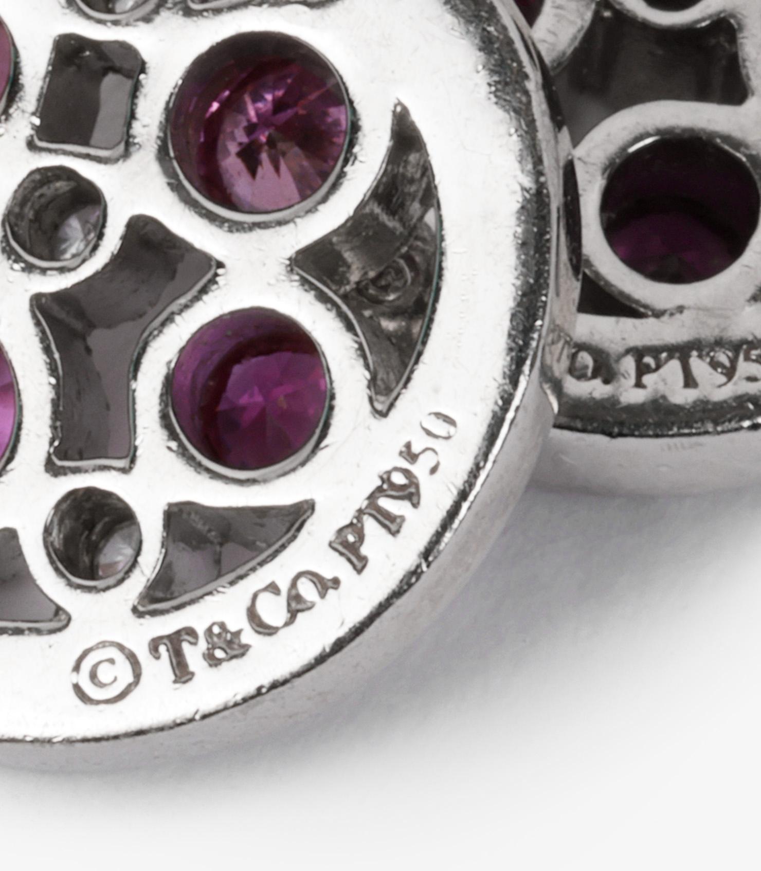 Women's or Men's Tiffany & Co. Pink Sapphire and Diamond Platinum Cobblestone Drop Earring For Sale