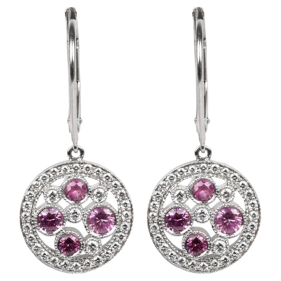 Tiffany & Co. Pink Sapphire and Diamond Platinum Cobblestone Drop Earring For Sale