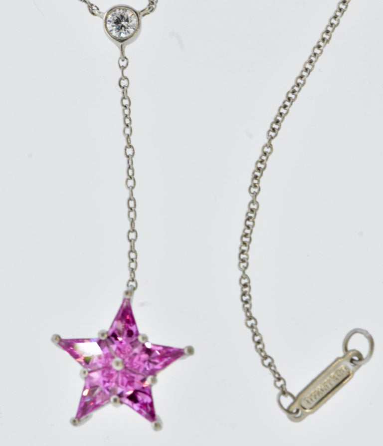 Kite Cut Tiffany & Co. Pink Sapphire, Diamond and Platinum Star Motif Necklace