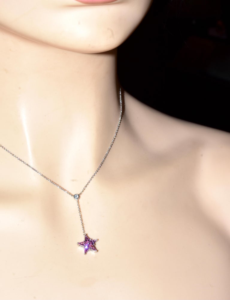 Tiffany & Co. Pink Sapphire, Diamond and Platinum Star Motif Necklace In Excellent Condition In Aspen, CO