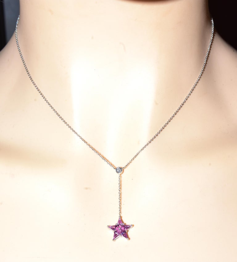 Tiffany & Co. Pink Sapphire, Diamond and Platinum Star Motif Necklace In Excellent Condition For Sale In Aspen, CO