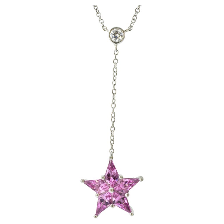 Women's or Men's Tiffany & Co. Pink Sapphire, Diamond and Platinum Star Motif Necklace For Sale