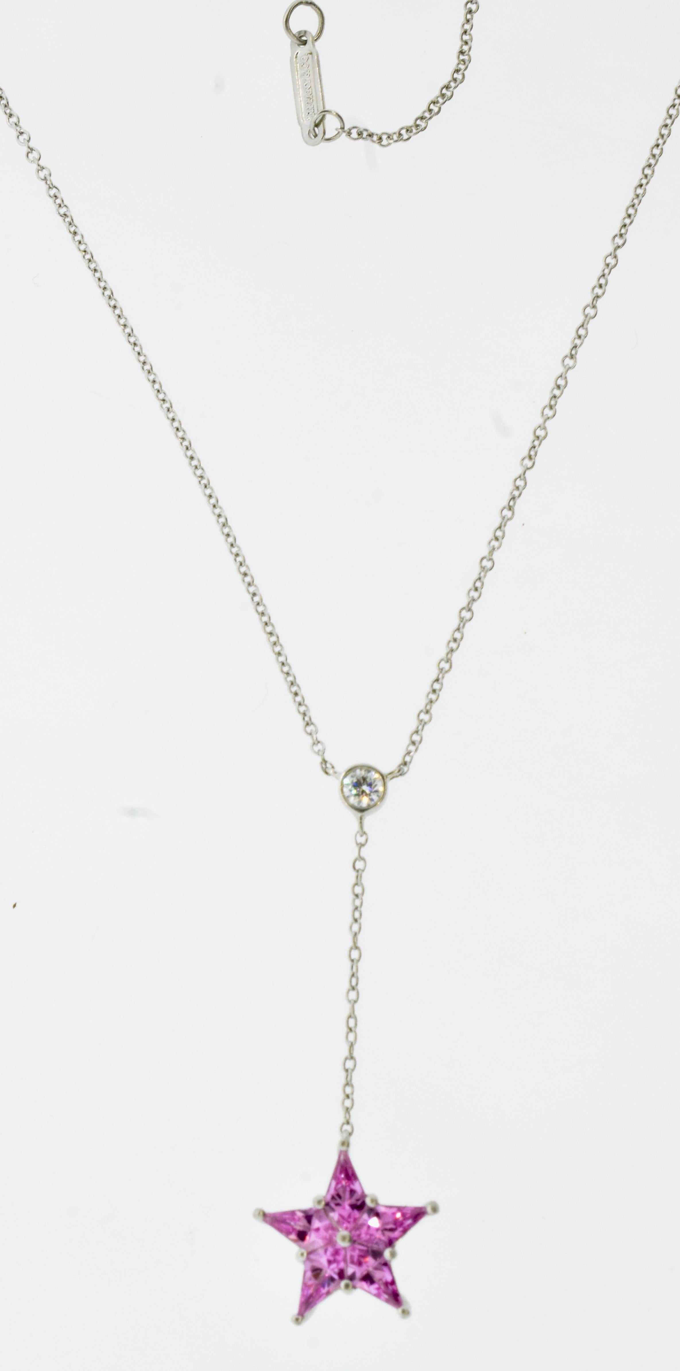 Kite Cut Tiffany & Co. Pink Sapphire, Diamond and Platinum Star Motif Necklace