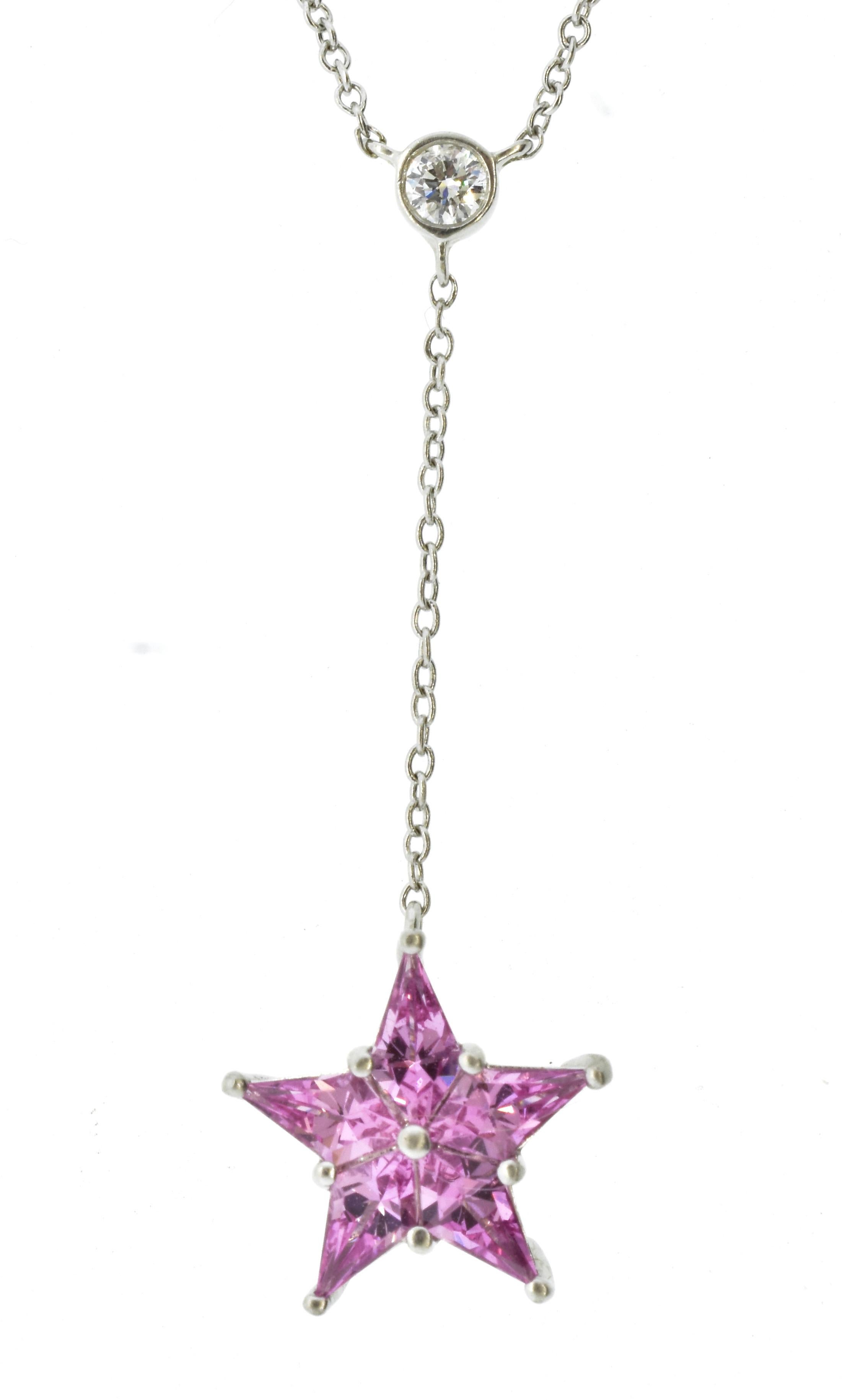 Tiffany & Co. Pink Sapphire, Diamond and Platinum Star Motif Necklace In Excellent Condition In Aspen, CO