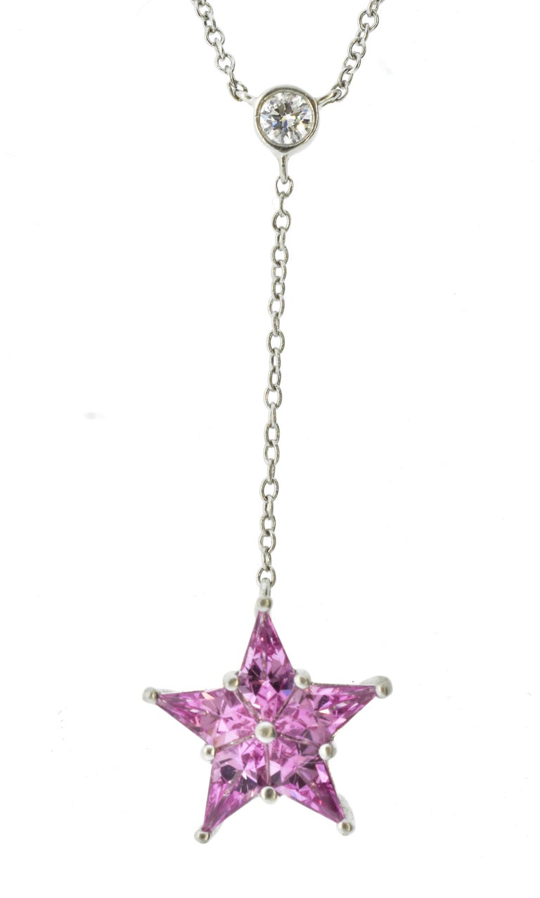 Tiffany & Co. Pink Sapphire, Diamond and Platinum Star Motif Necklace For Sale 2