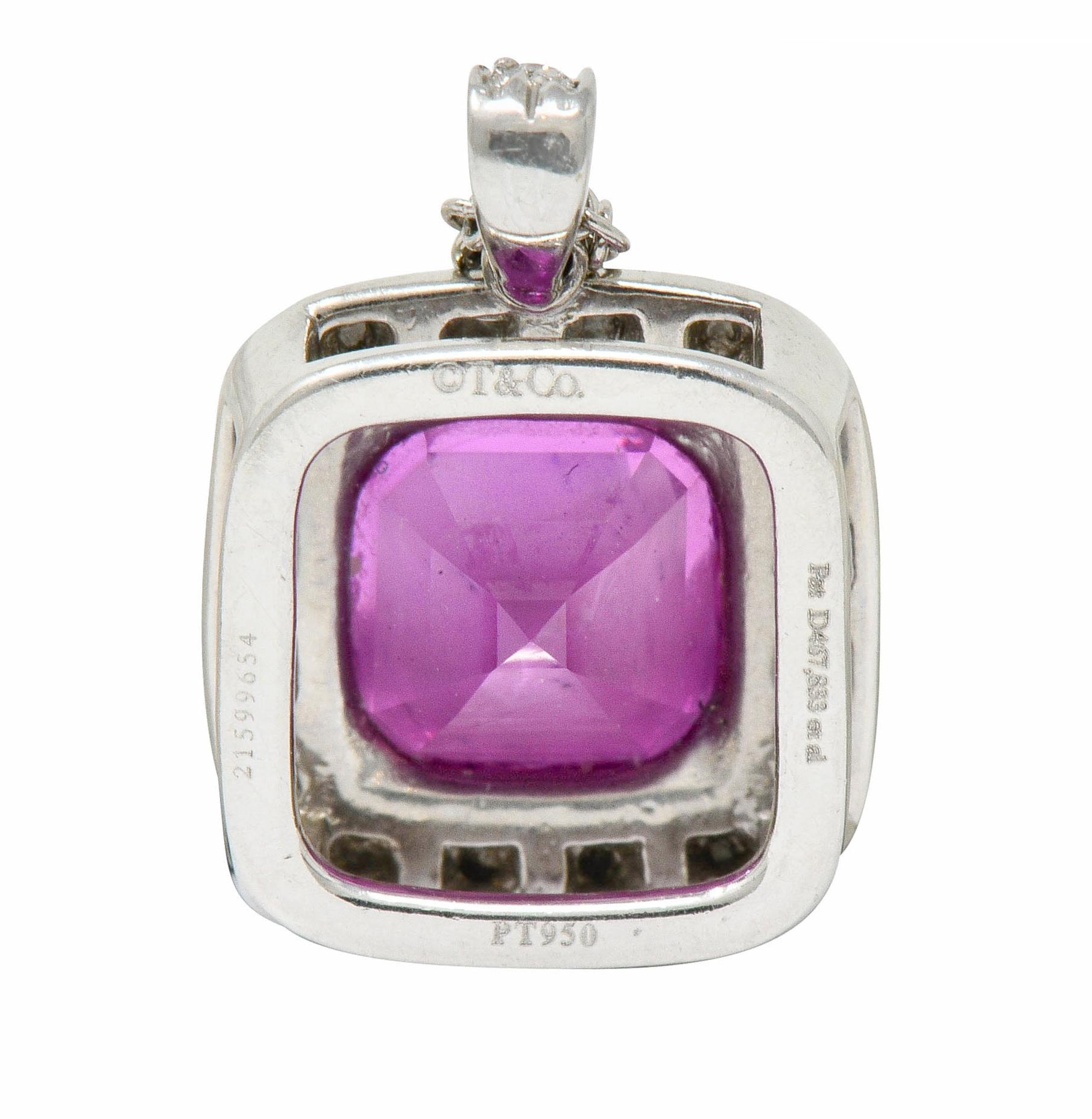 Tiffany & Co. Pink Sapphire Diamond Platinum Legacy Pendant Necklace 1