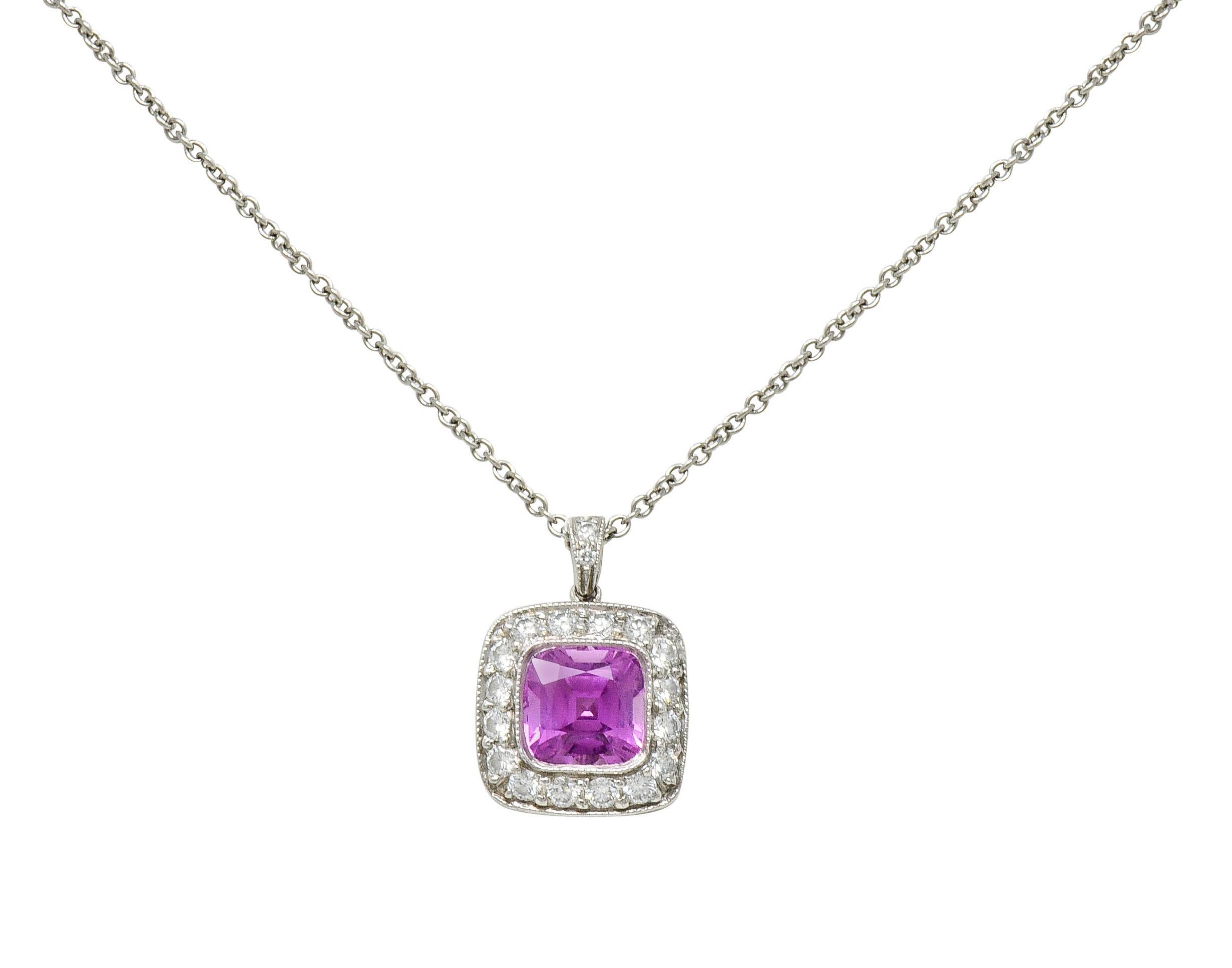 Women's or Men's Tiffany & Co. Pink Sapphire Diamond Platinum Legacy Pendant Necklace