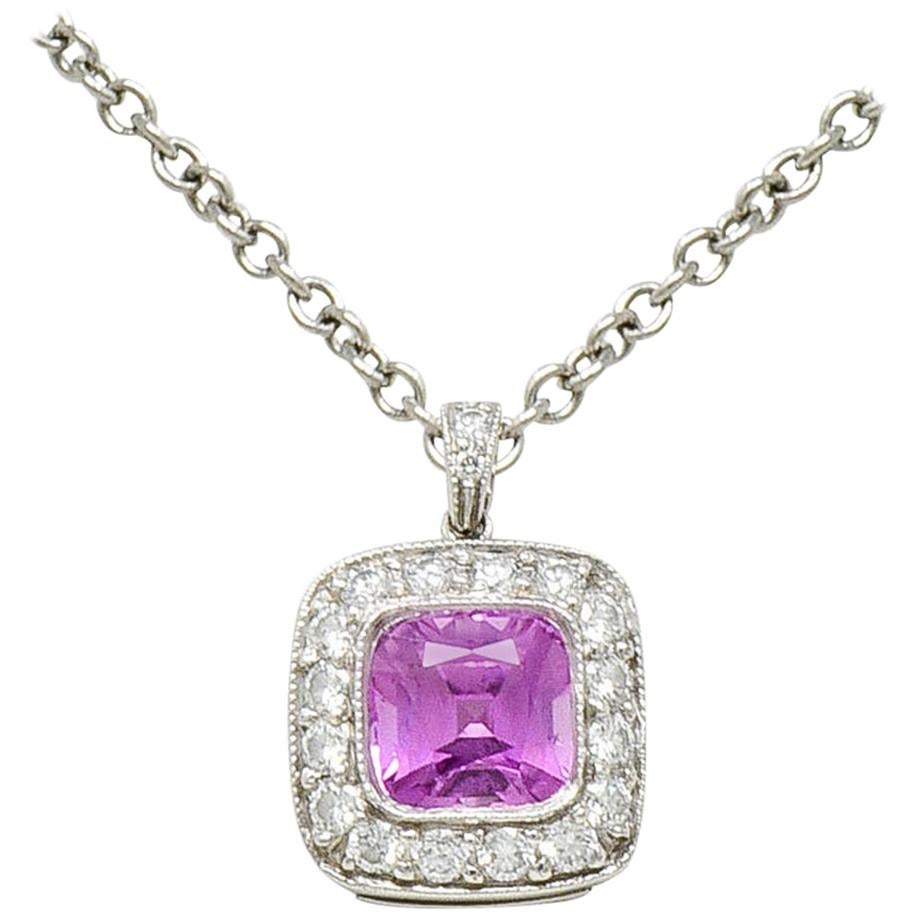Tiffany & Co. Pink Sapphire Diamond Platinum Legacy Pendant Necklace