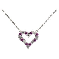 Tiffany & Co. Pink Sapphire & Diamond Sentimental Open Heart Pendant Necklace