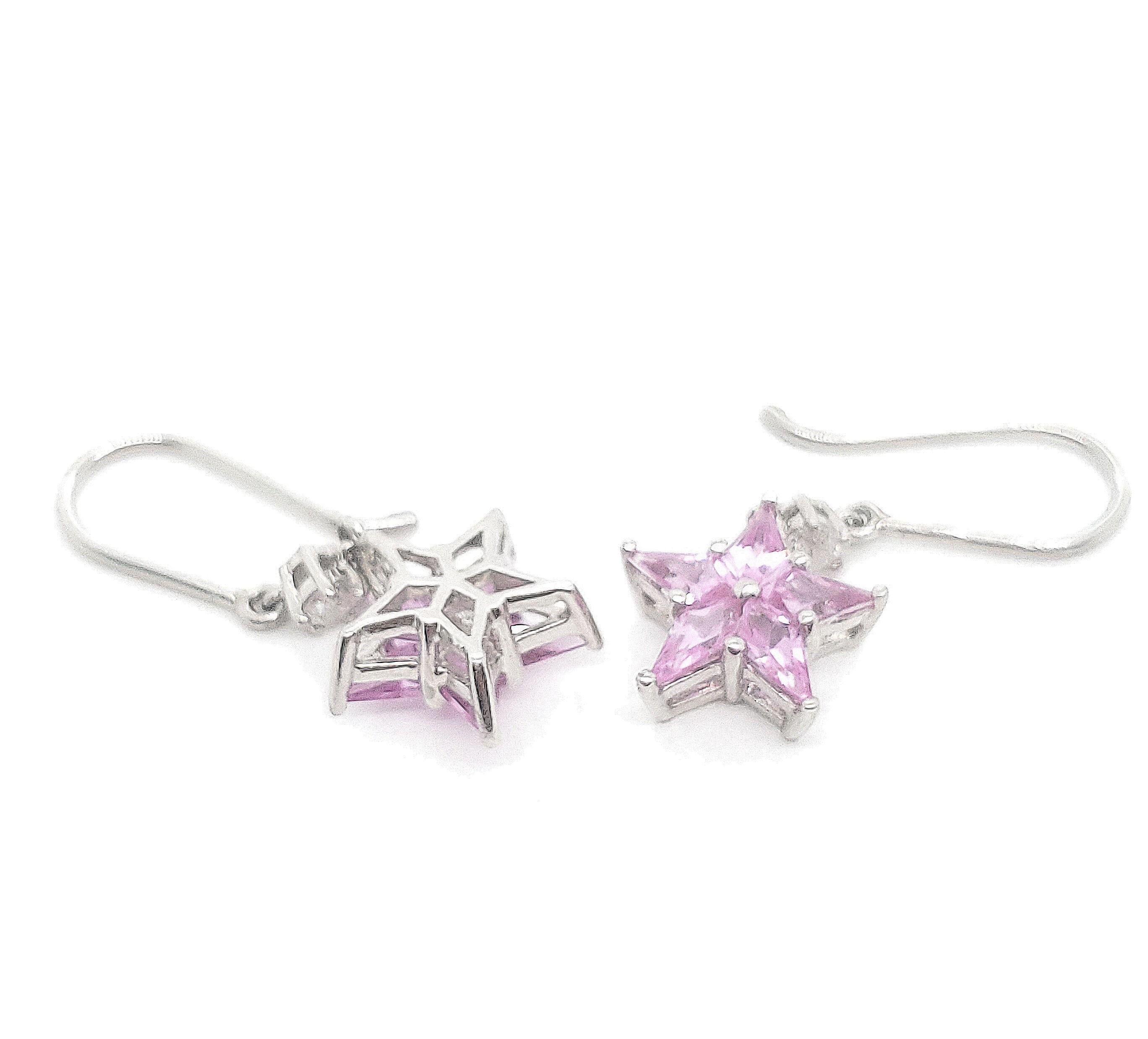 Round Cut Tiffany & Co. Pink Sapphire Diamond Star Earrings