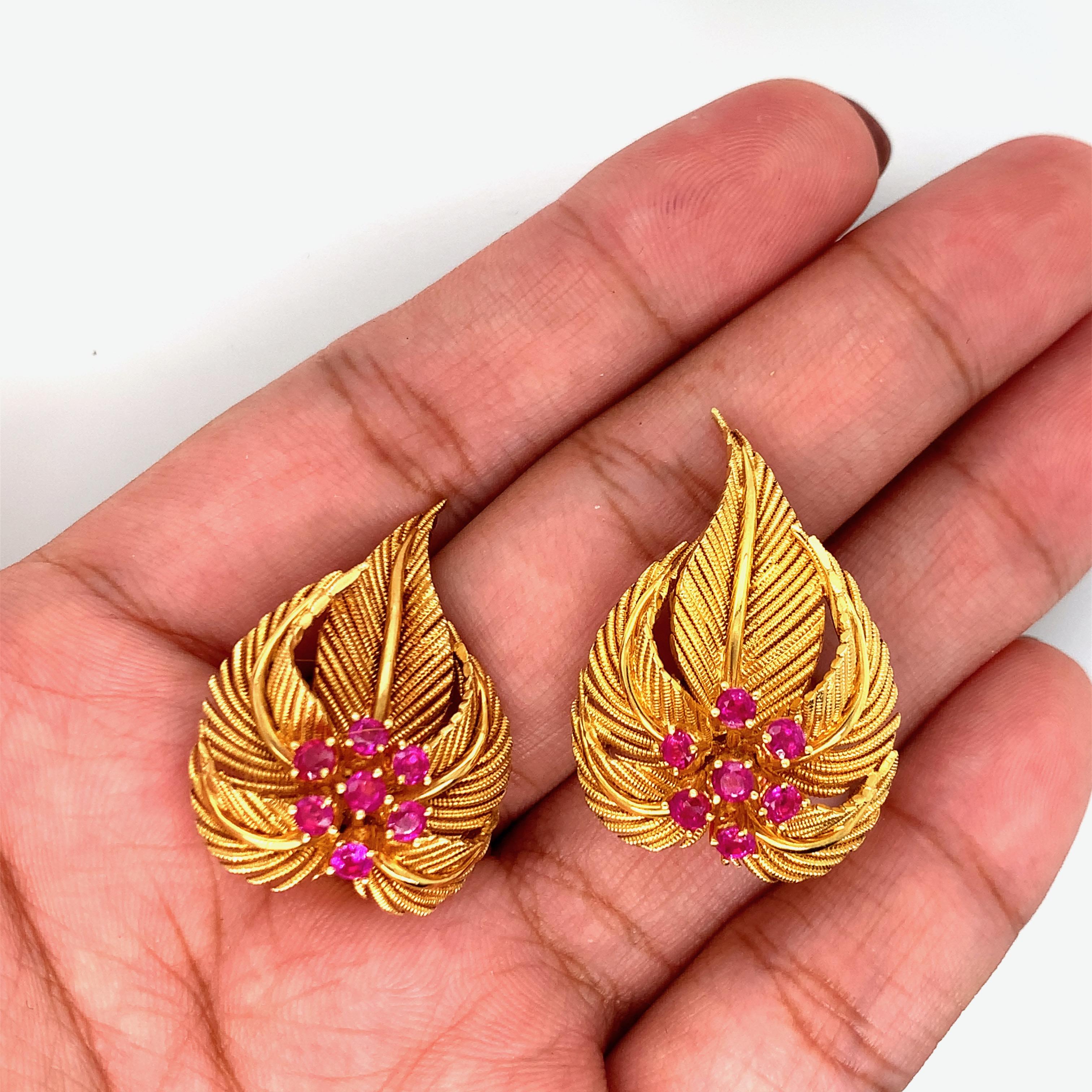 Tiffany & Co. Pink Sapphires Gold Ear Clips For Sale 3
