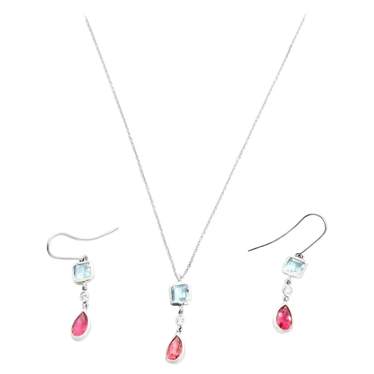 Tiffany & Co. Pink Tourmaline and Aquamarine Earrings and Necklace