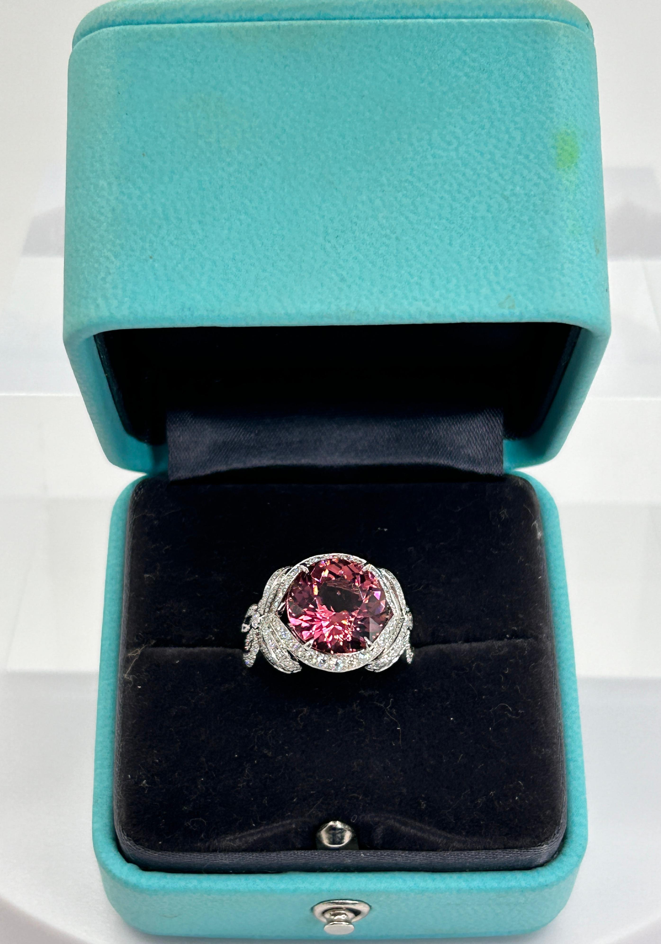 Tiffany & Co Pink Tourmaline and Diamond Platinum Ring 4