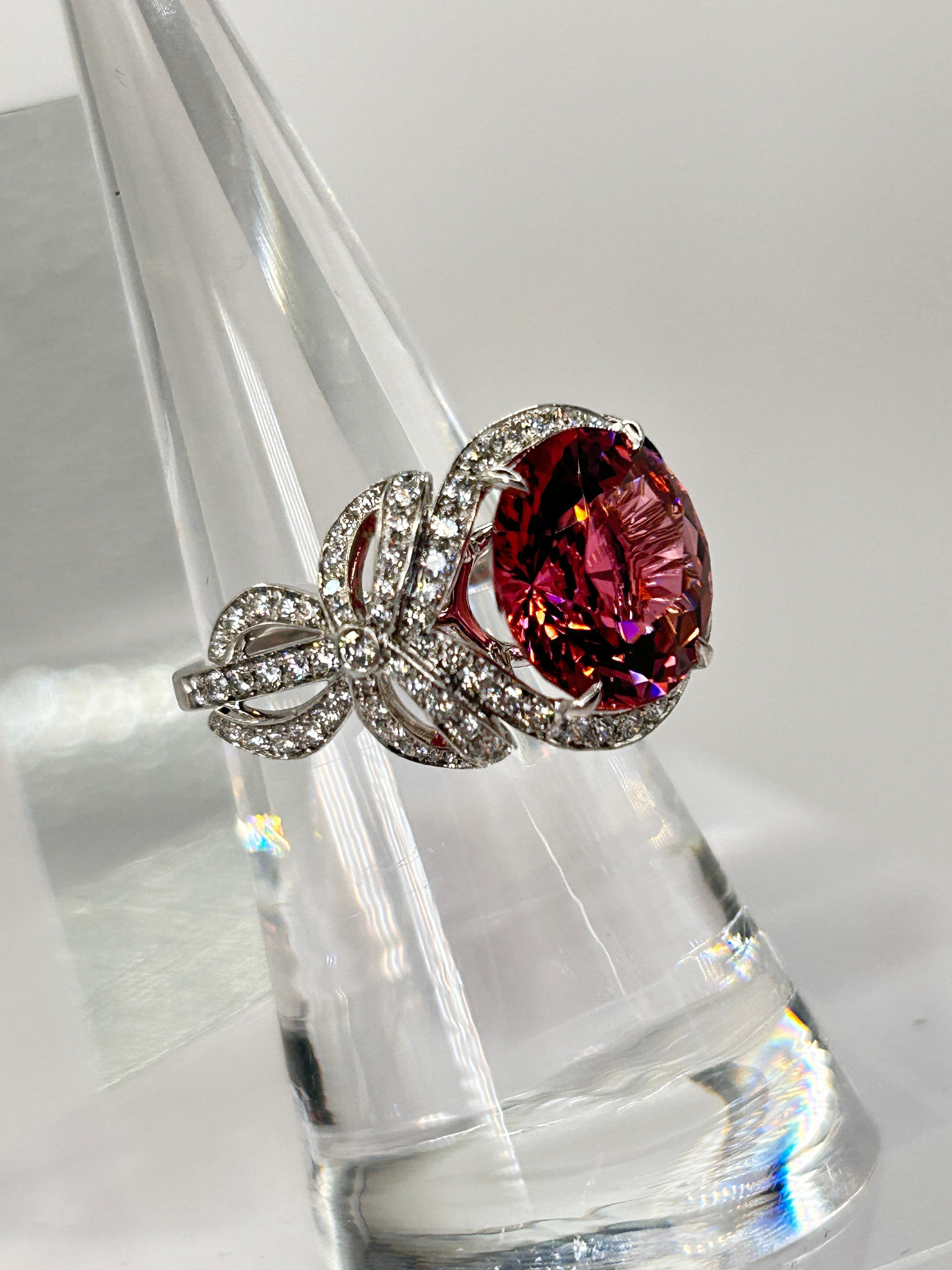 Modern Tiffany & Co Pink Tourmaline and Diamond Platinum Ring