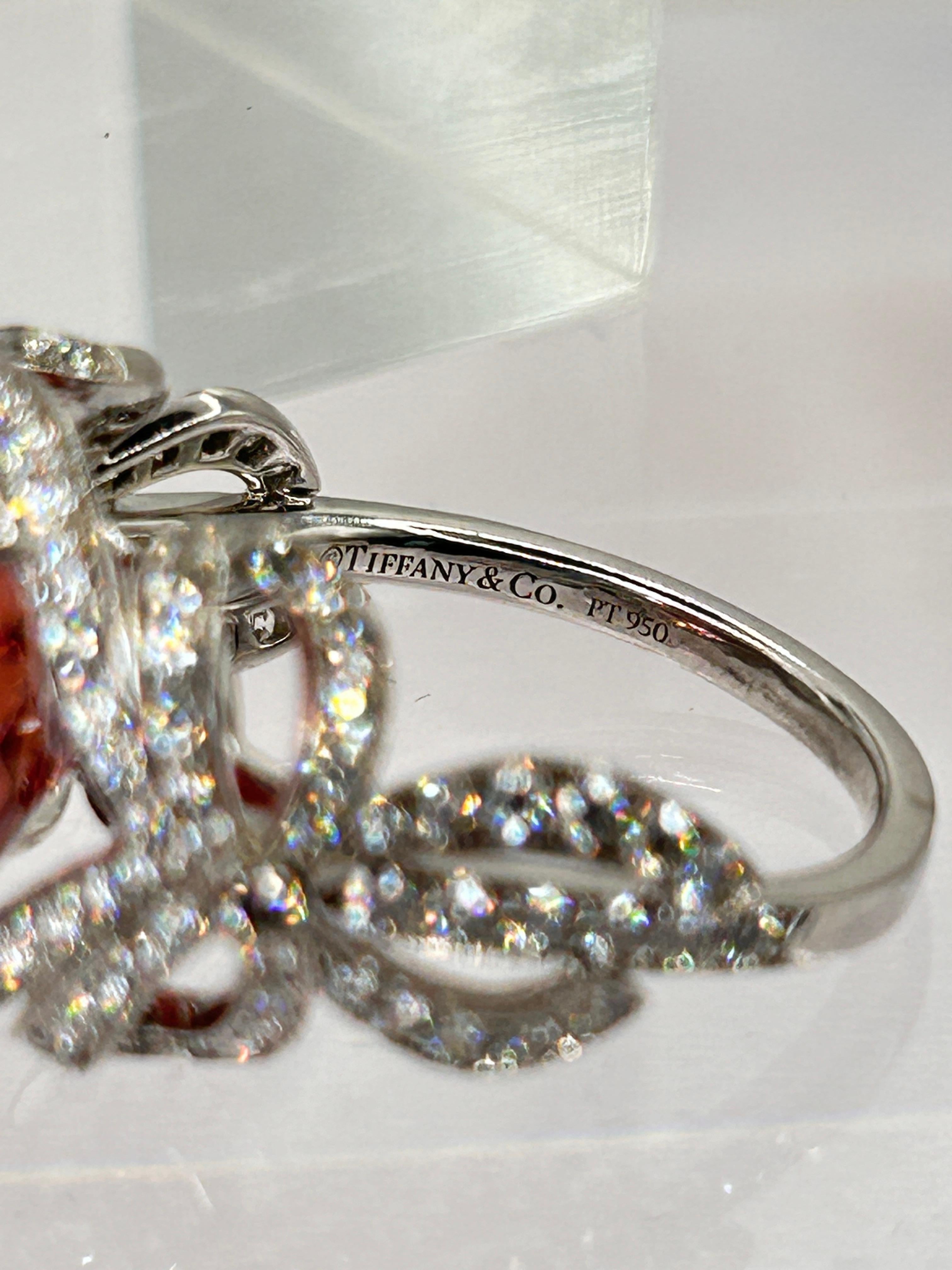 Round Cut Tiffany & Co Pink Tourmaline and Diamond Platinum Ring