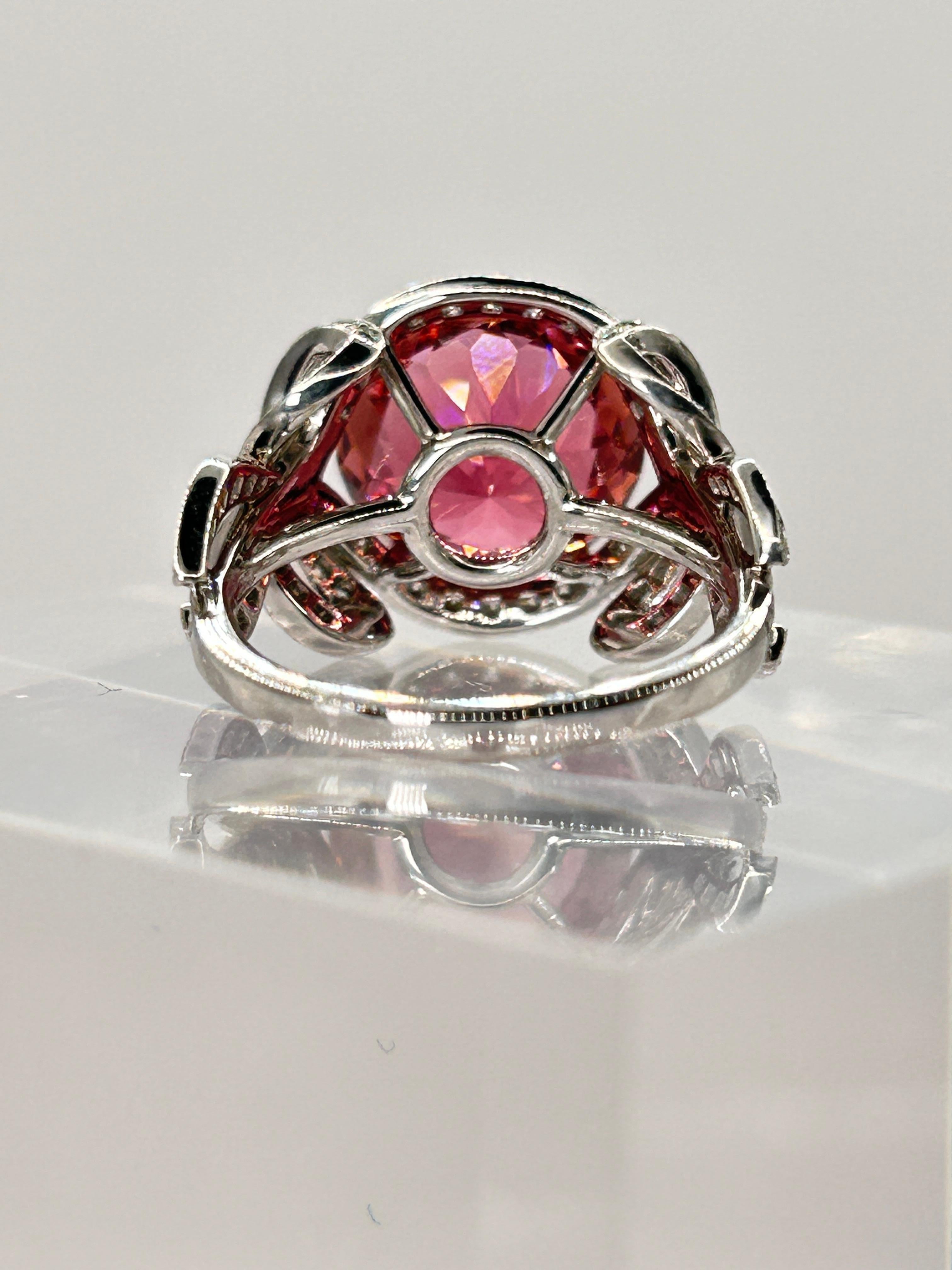 Tiffany & Co Pink Tourmaline and Diamond Platinum Ring In Excellent Condition In New York, NY