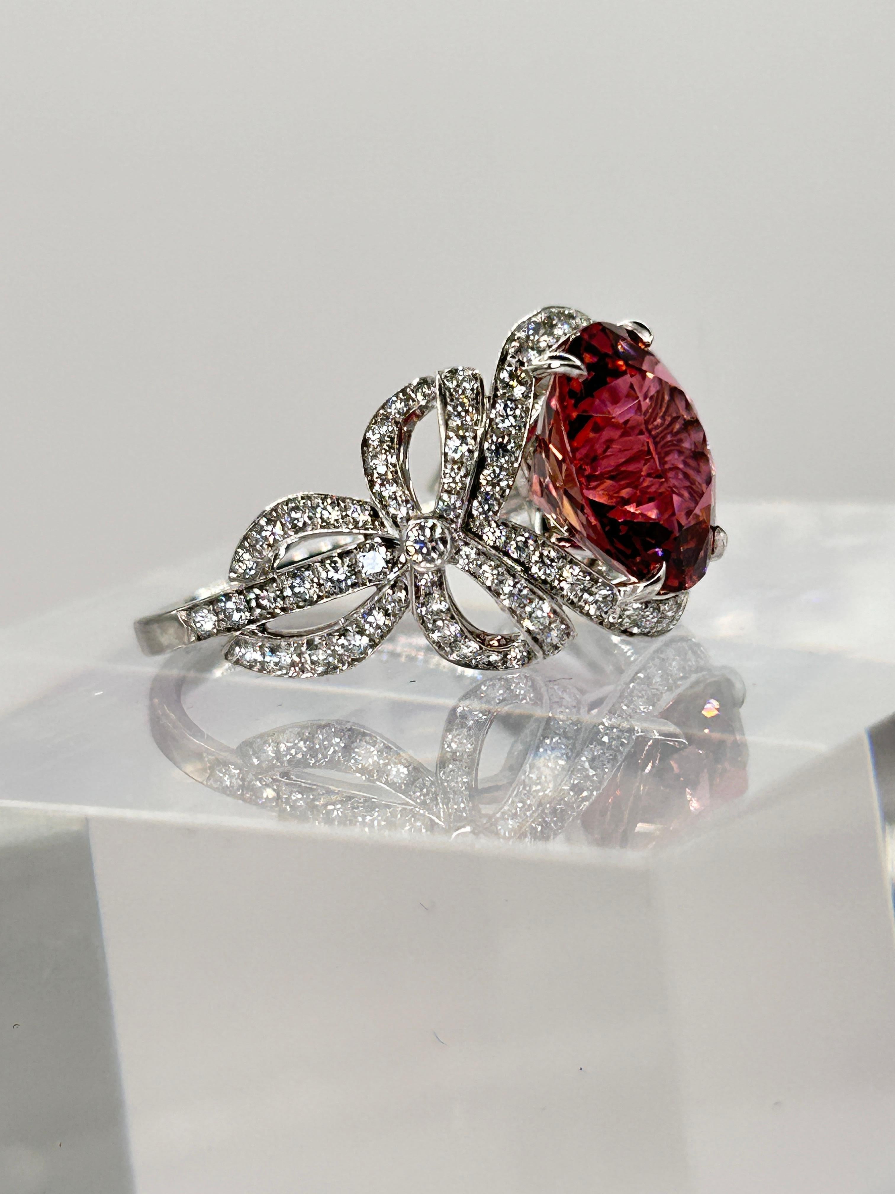 Women's or Men's Tiffany & Co Pink Tourmaline and Diamond Platinum Ring