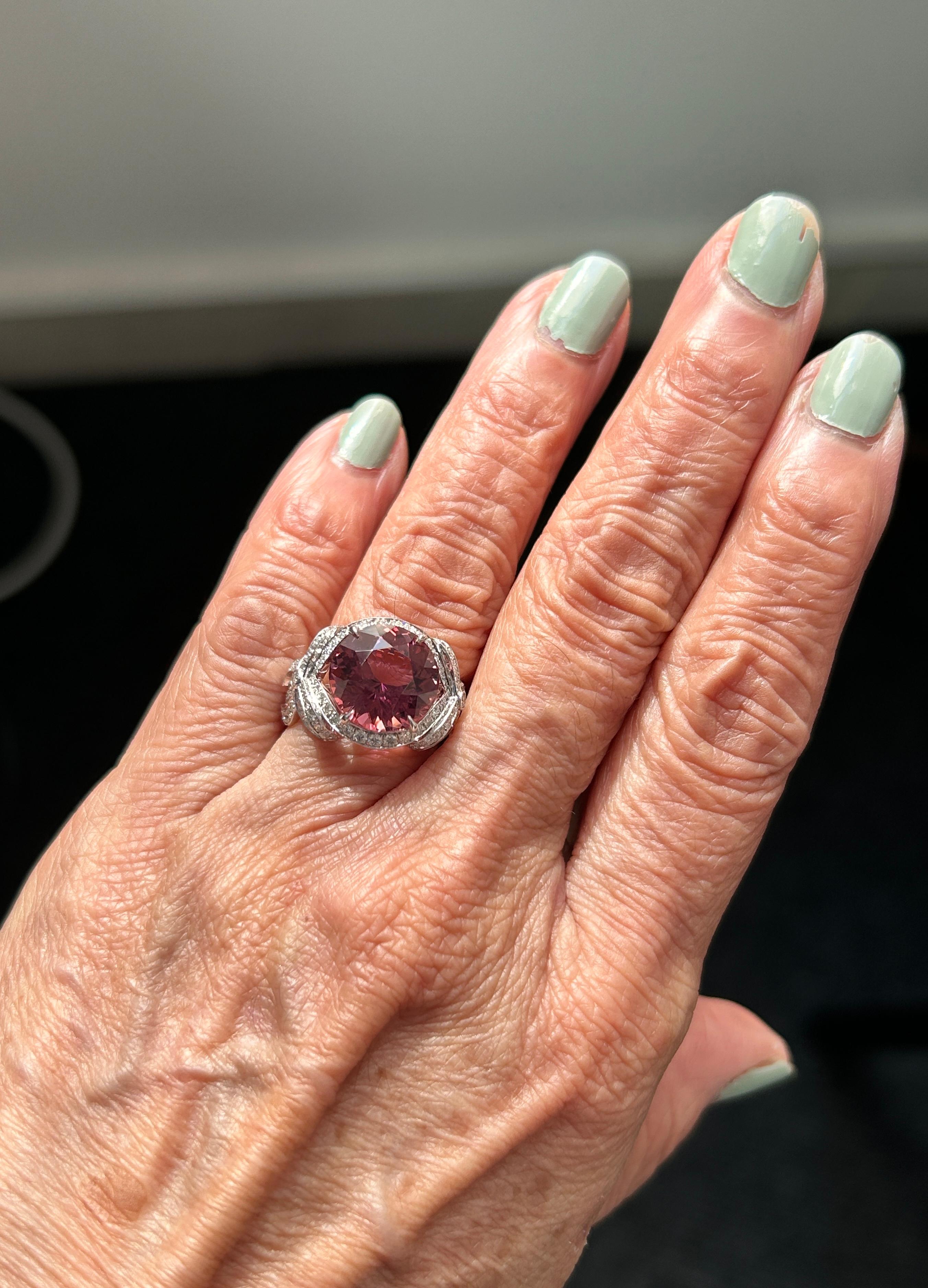 Tiffany & Co Pink Tourmaline and Diamond Platinum Ring 2