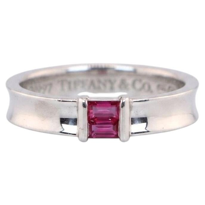 Tiffany & Co. Anello sovrapponibile in oro bianco 18k con tormalina rosa taglio baguette