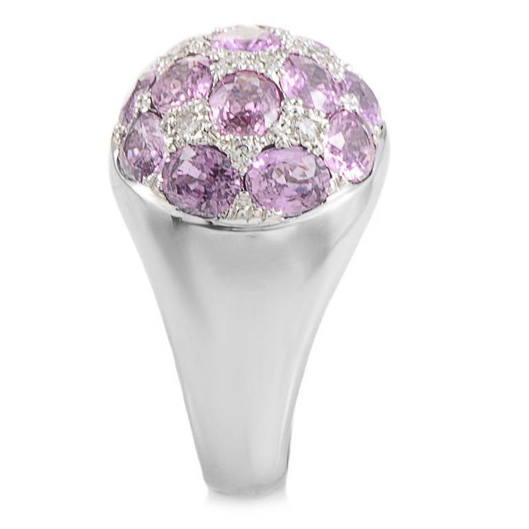 Mixed Cut Tiffany & Co. Pink Tourmaline Diamond White Gold Dome Ring For Sale