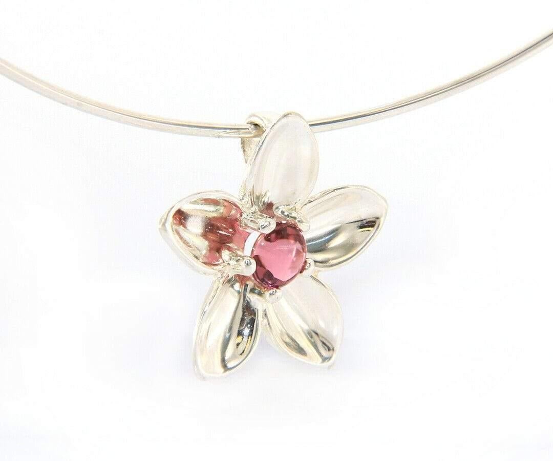 Round Cut Tiffany & Co. Pink Tourmaline Flower Collar Necklace in Sterling Silver For Sale