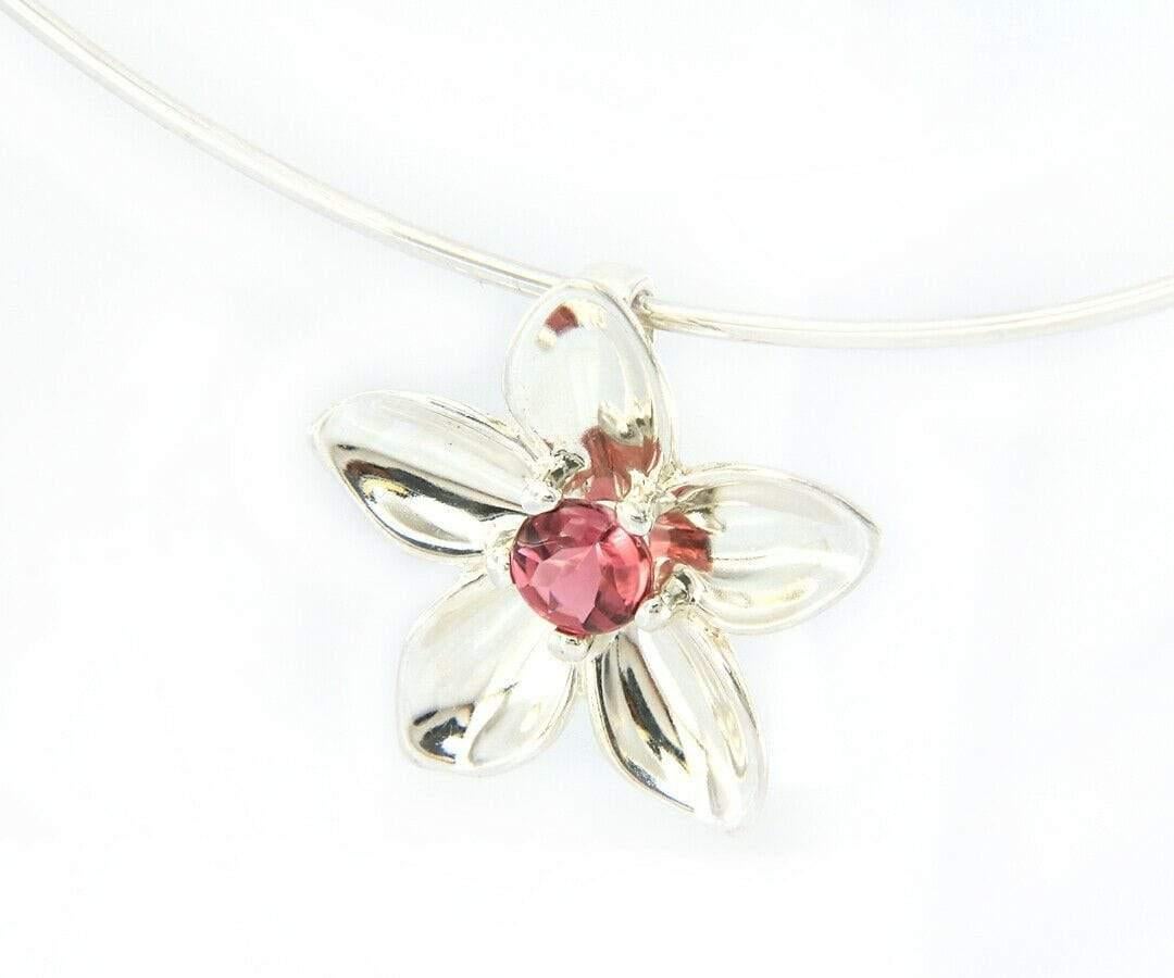 Tiffany & Co. Pink Tourmaline Flower Collar Necklace in Sterling Silver In Excellent Condition For Sale In Vienna, VA